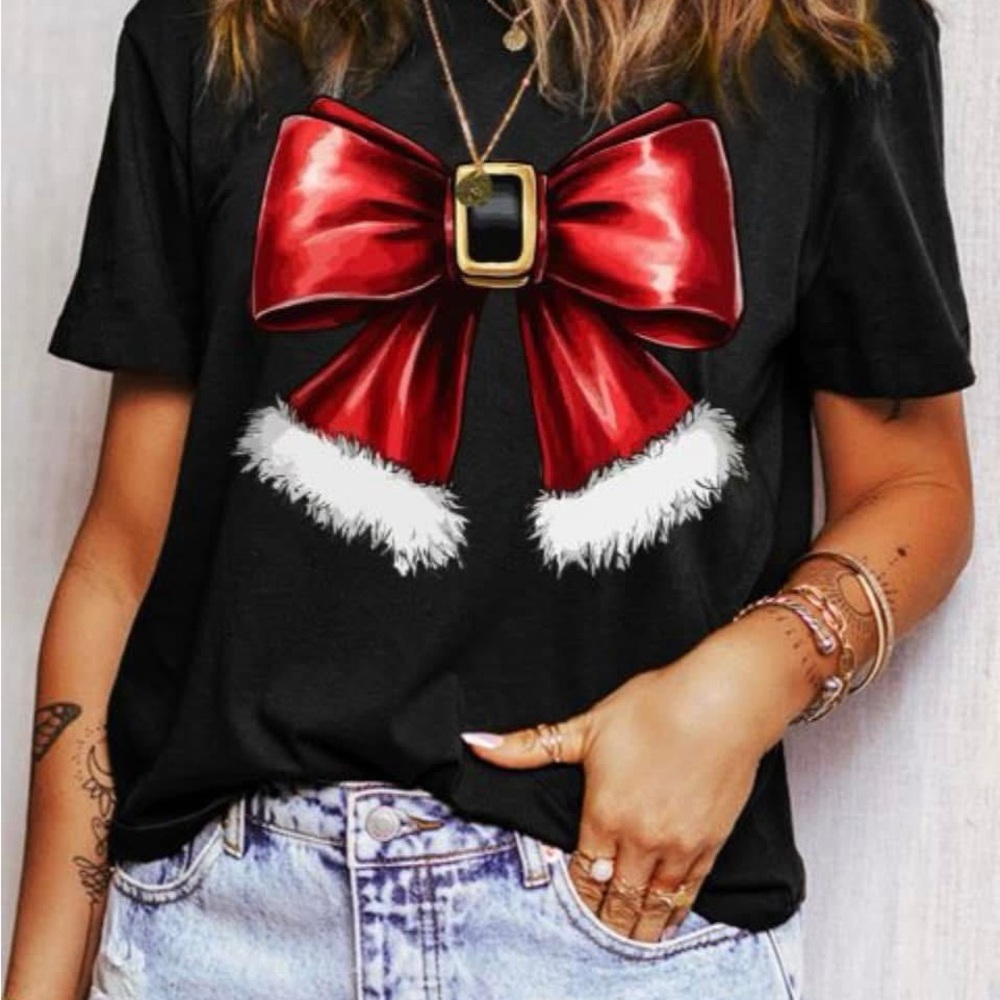 Black and Red Bow Graphic Women's Top